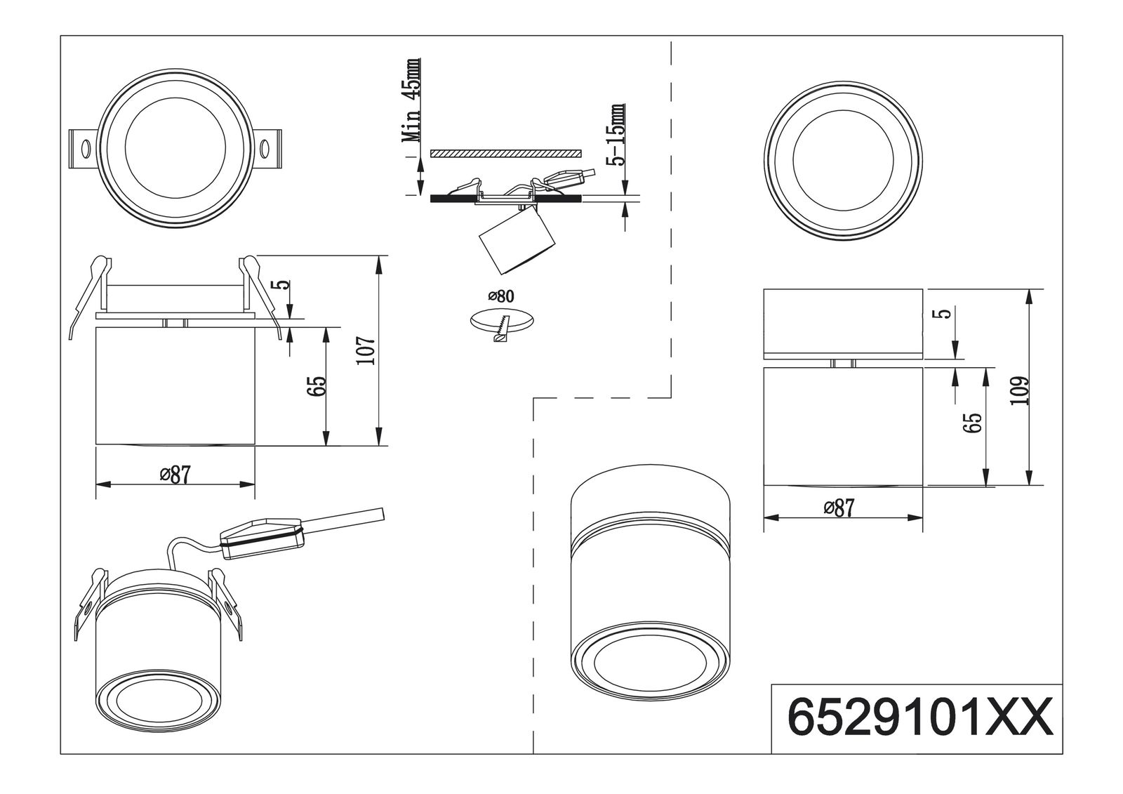 LED-Ein-/Anbauleuchte TAURUS 5W 3000K 450lm sw Konv IP20 Ø87x109mm
