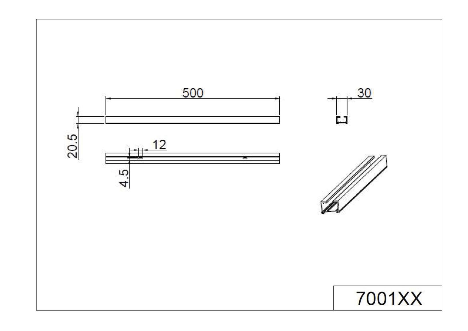 Stromschiene 2ph 500mm DUOLINE sw 230V ST 30x20mm rechteck