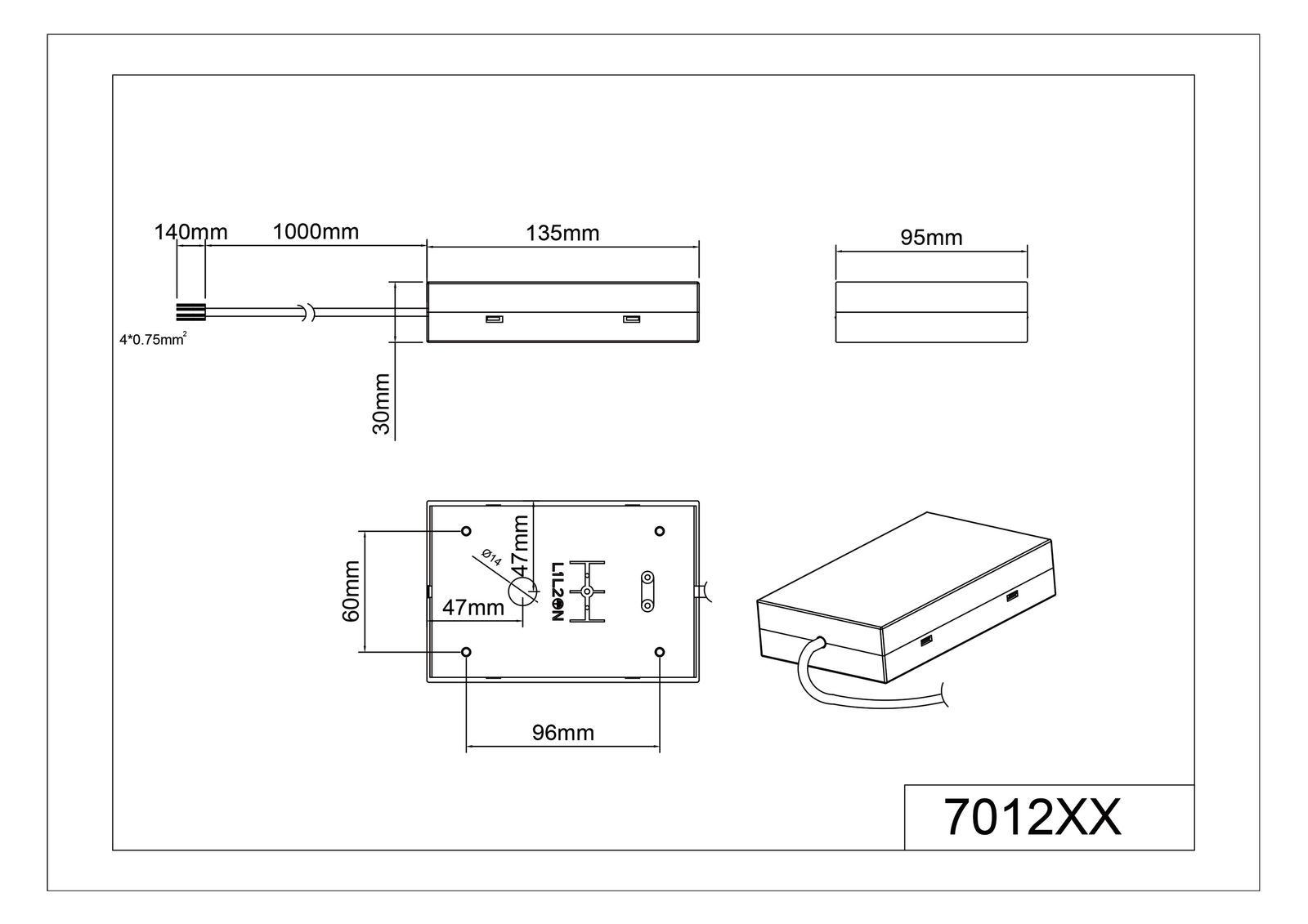 Einspeisungskabel DUOLINE sw 4p 135mm