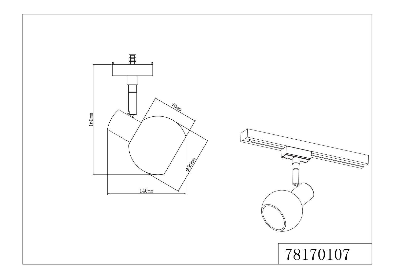 Schienenstrahler 25W ANTIBES E14 ni mt IP20 ST 2ph 140x160x90mm