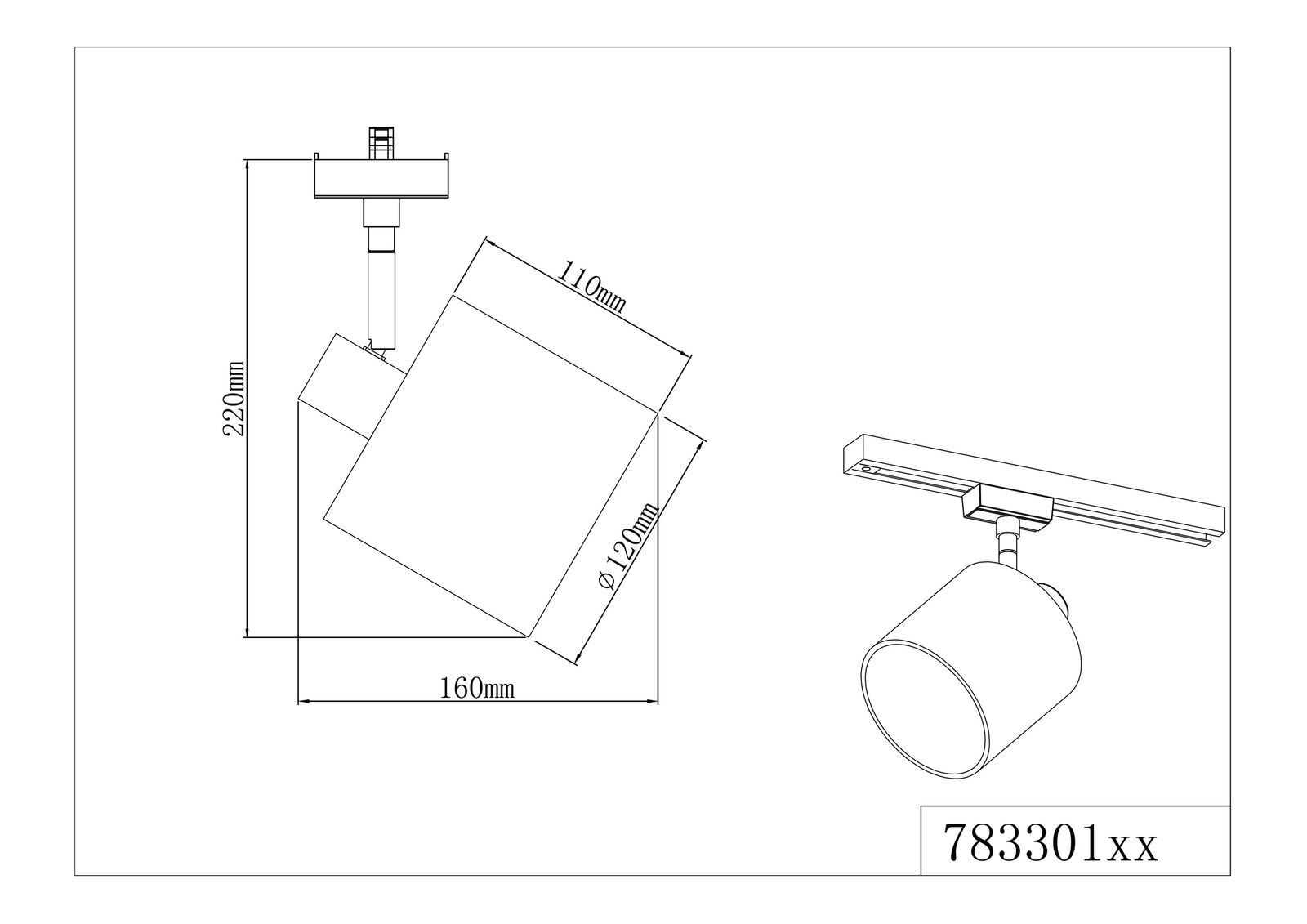 Schienenstrahler 25W TOMMY E14 gr mt ST IP20 2Ph 160x220x120mm
