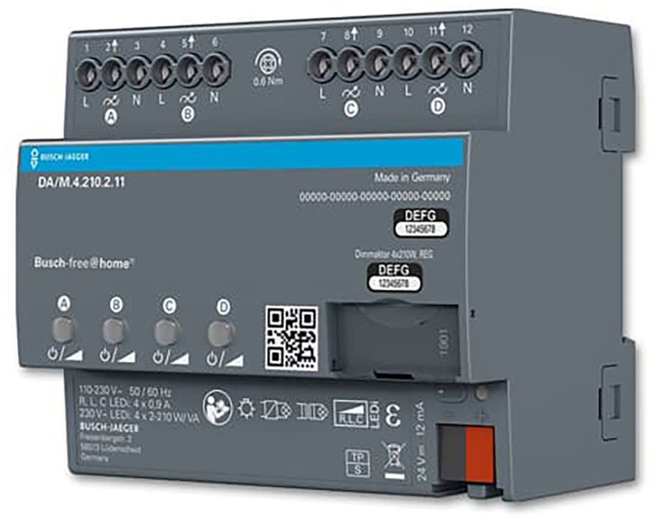 Dimmaktor LON free@home 2-315W REG 8TE 4Ausg uni Vor Ort-/Handbedienung