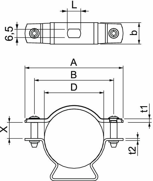 Abstandsschelle 1f Ø44mm geschl VA hfr f.Brandschutzber