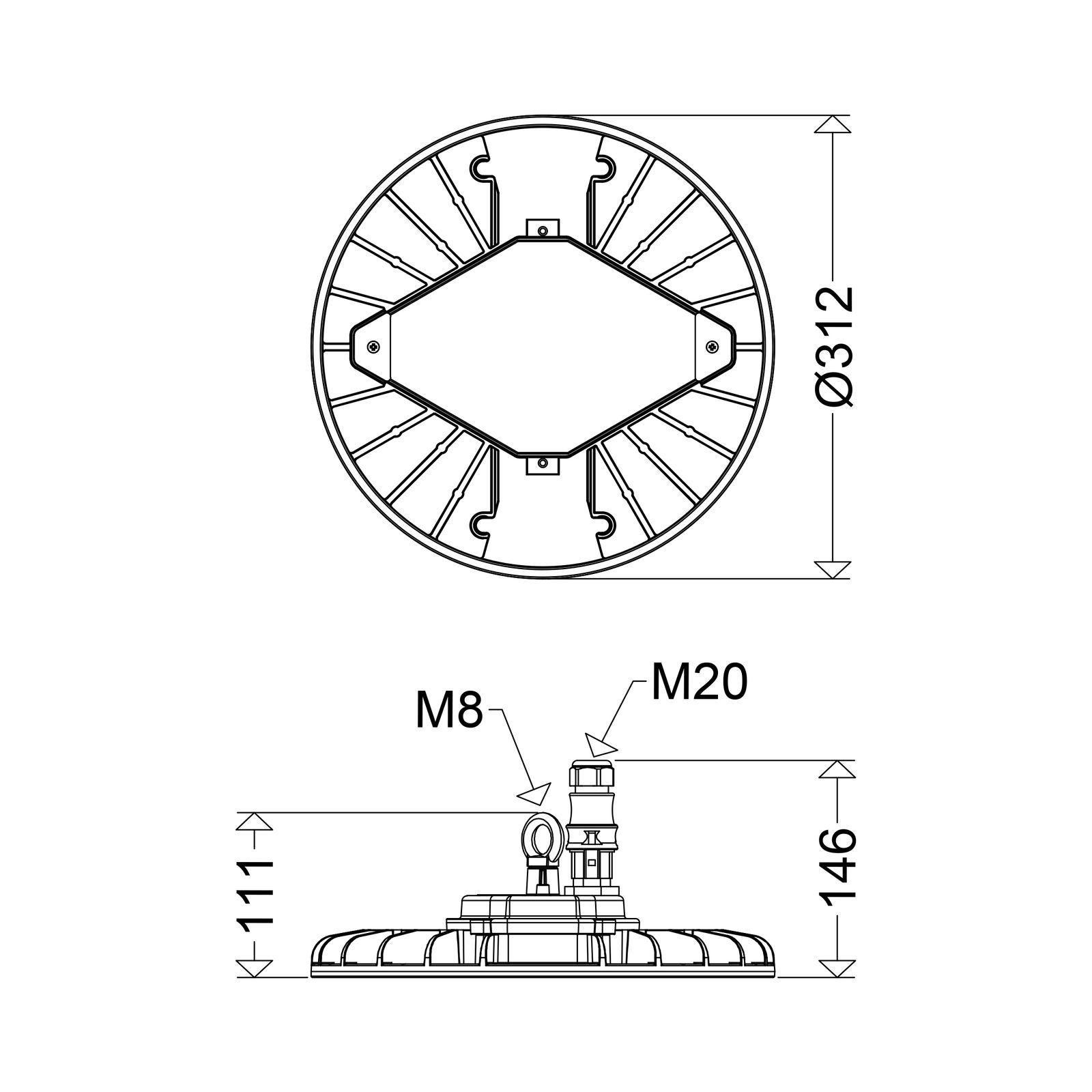 LED-Hallenleuchte 5000K TRIANO disc 65W 10000lm sym IP65 Mit Schutzabdeckung