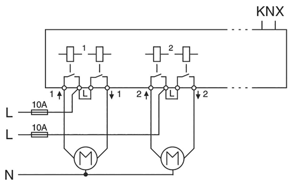 Jalousieaktor KNX REG 2f 10A Handbedien Vor Ort-/Handbedienung Funktion Schalten