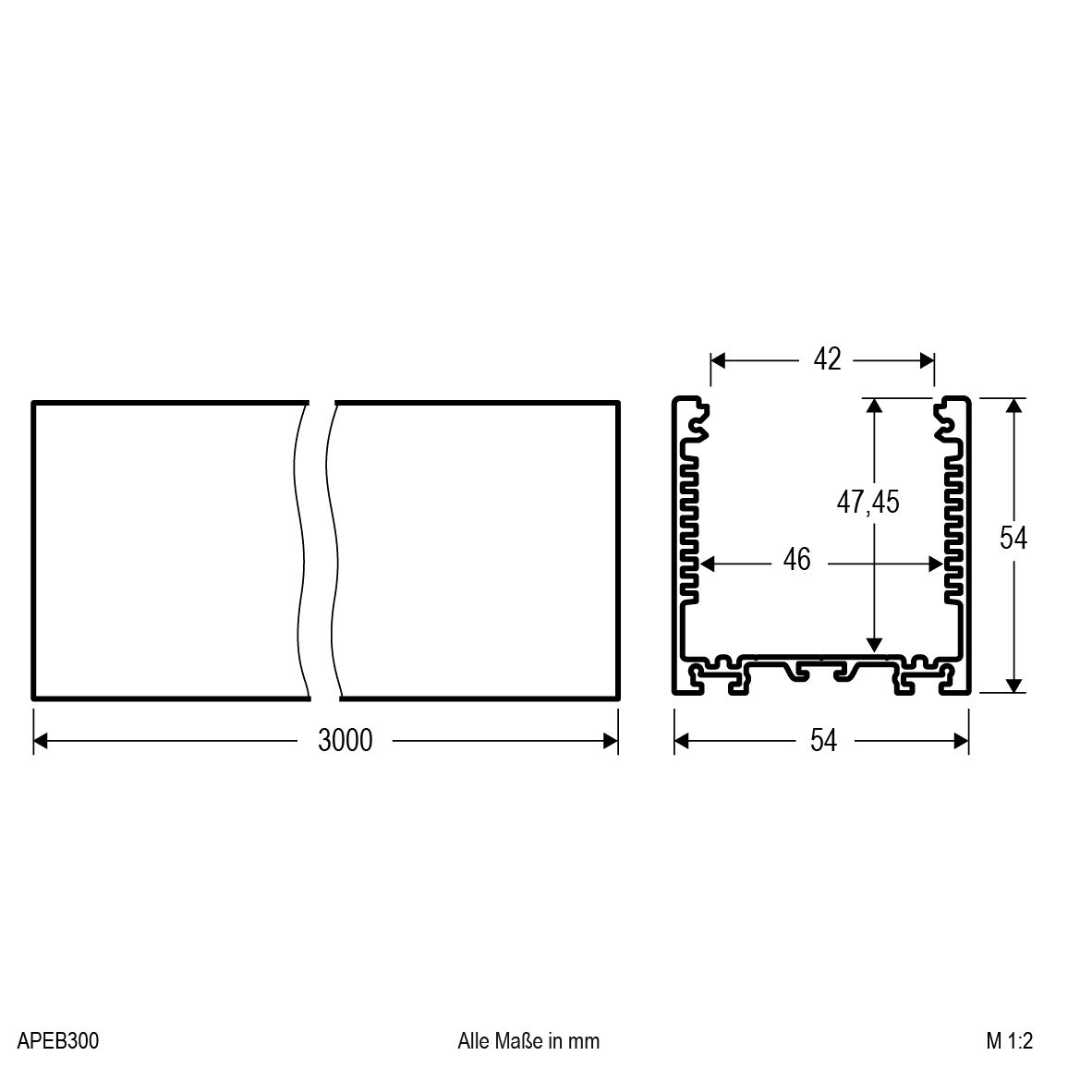Alu-Profil alu L3000mm B54mm H54mm