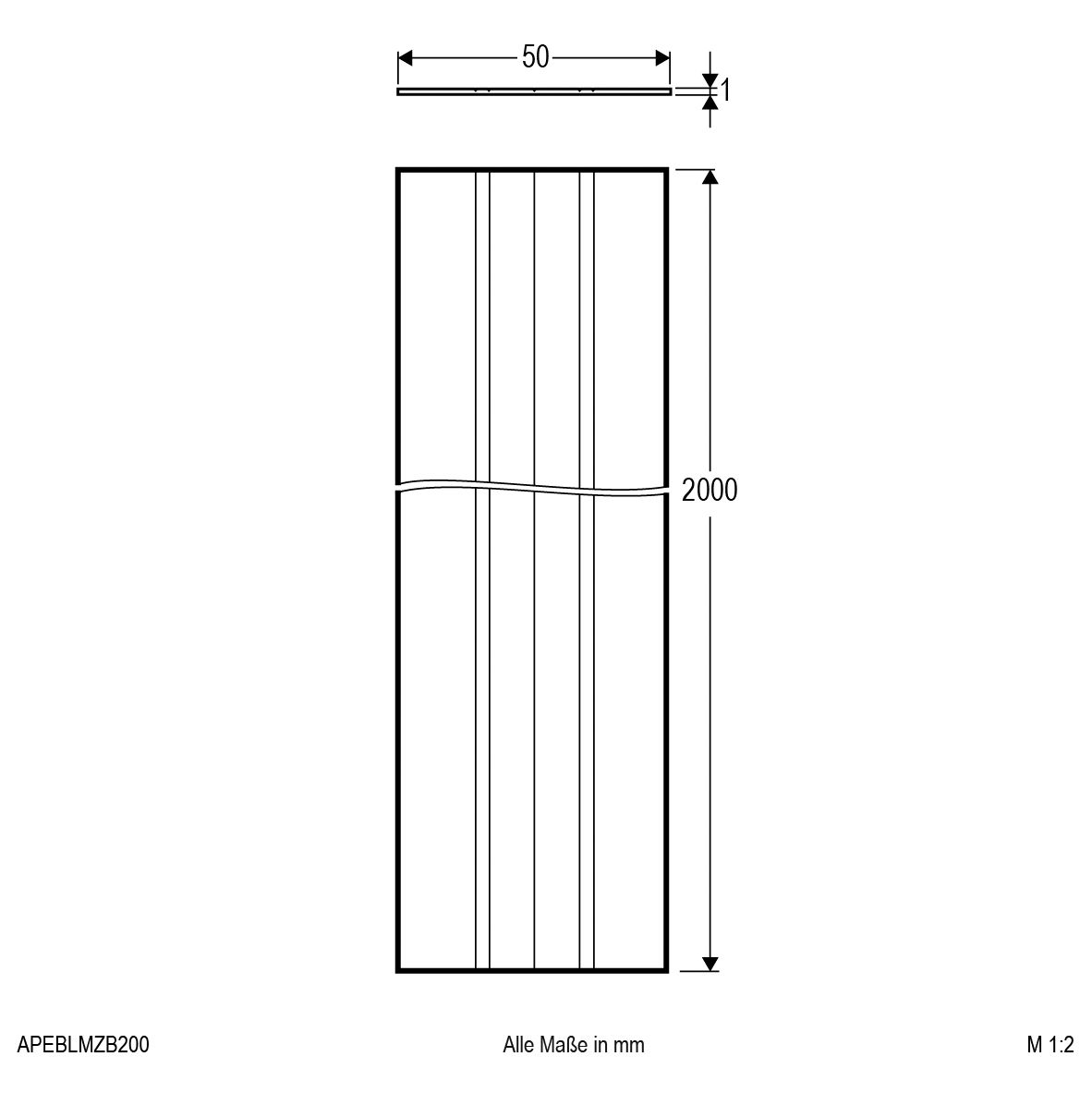 Abdeckung alu L2000mm B50mm H1,1mm