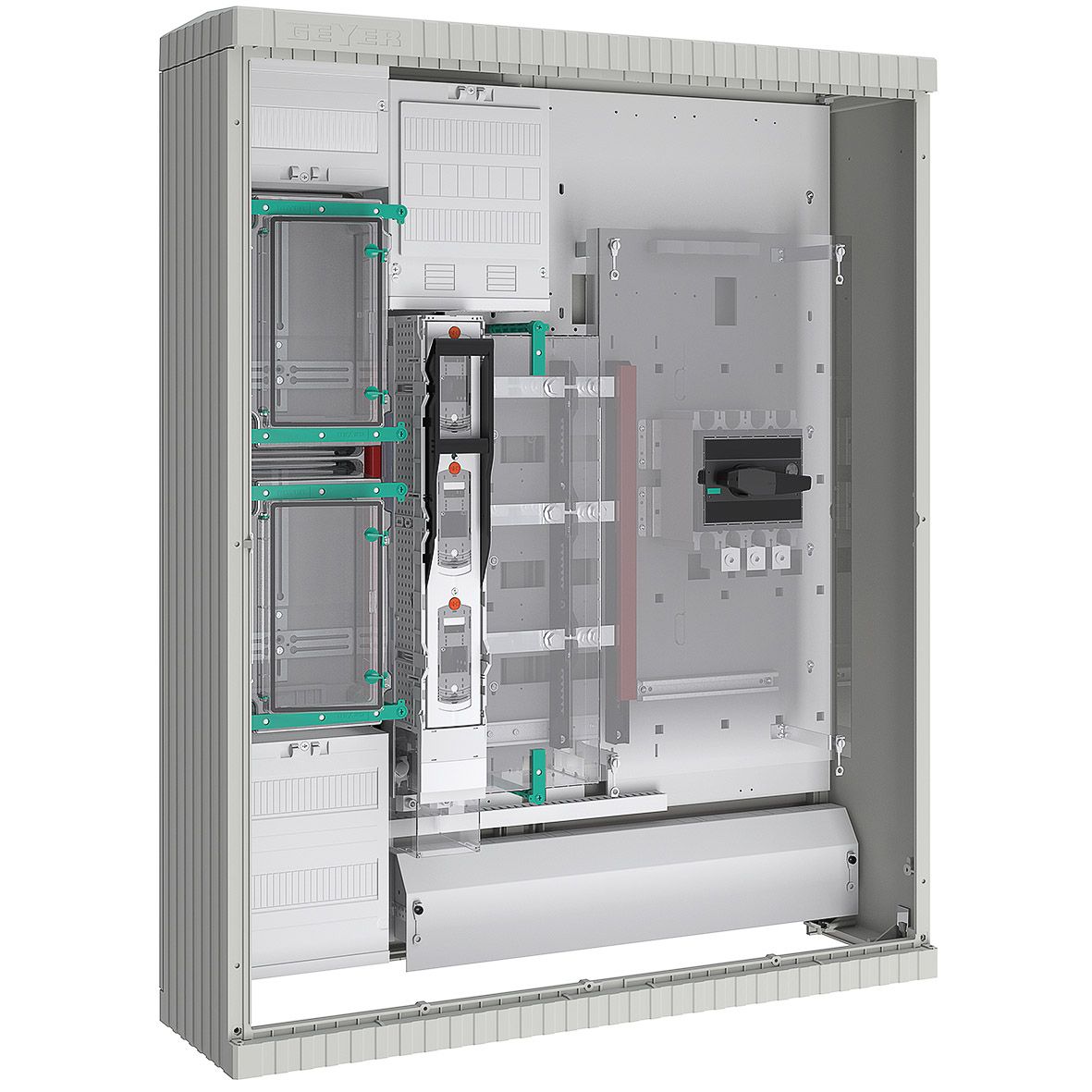 Komplettschrank Sockel 2Z 2stö 1Feld IP44 m.Klemm Eingrabsockel