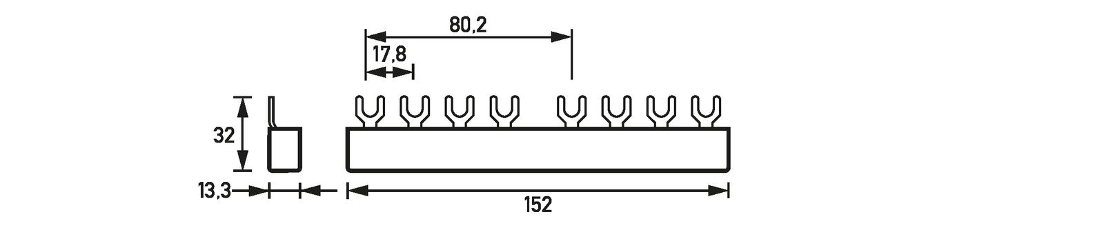 Phasenschiene 3+N 17,8mm 152mm 16qmm 80A Gabel Isoliert f.Gerät_m.N-Leiter