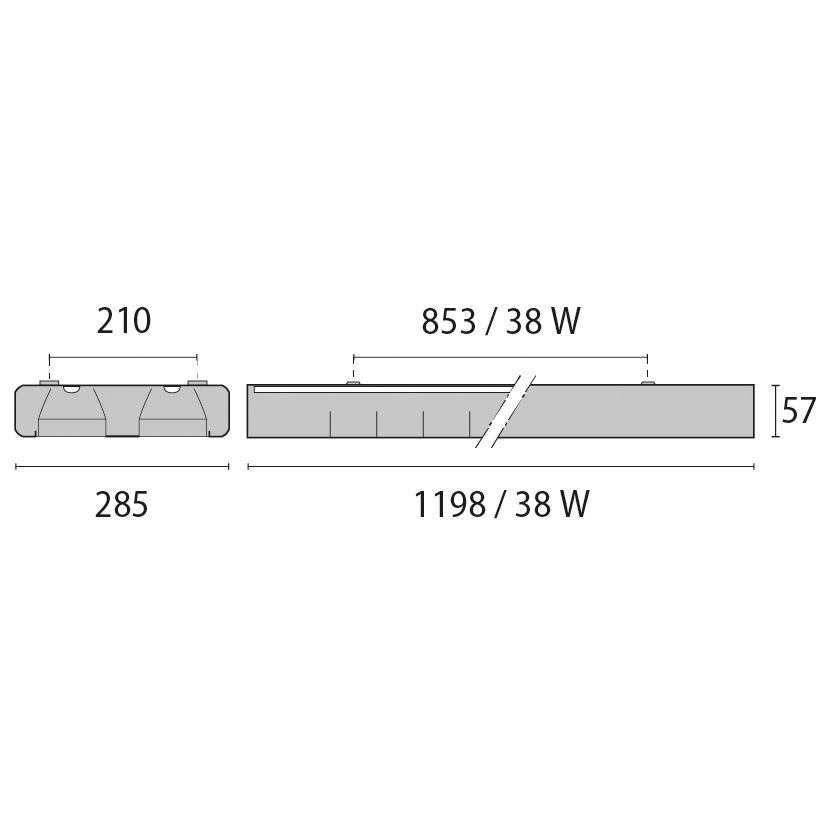 LED-Rasterleuchte 38W 4000K 3800lm ws Konv IP20 1198x285x57mm