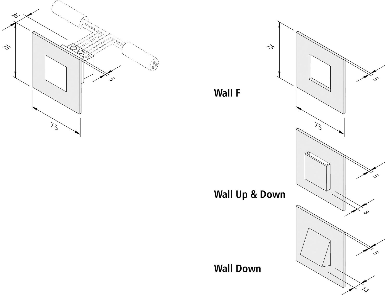 LED-Wandeinbauleuchte 1,8W 3000K 90lm ws Konv IP20 75x75x41mm