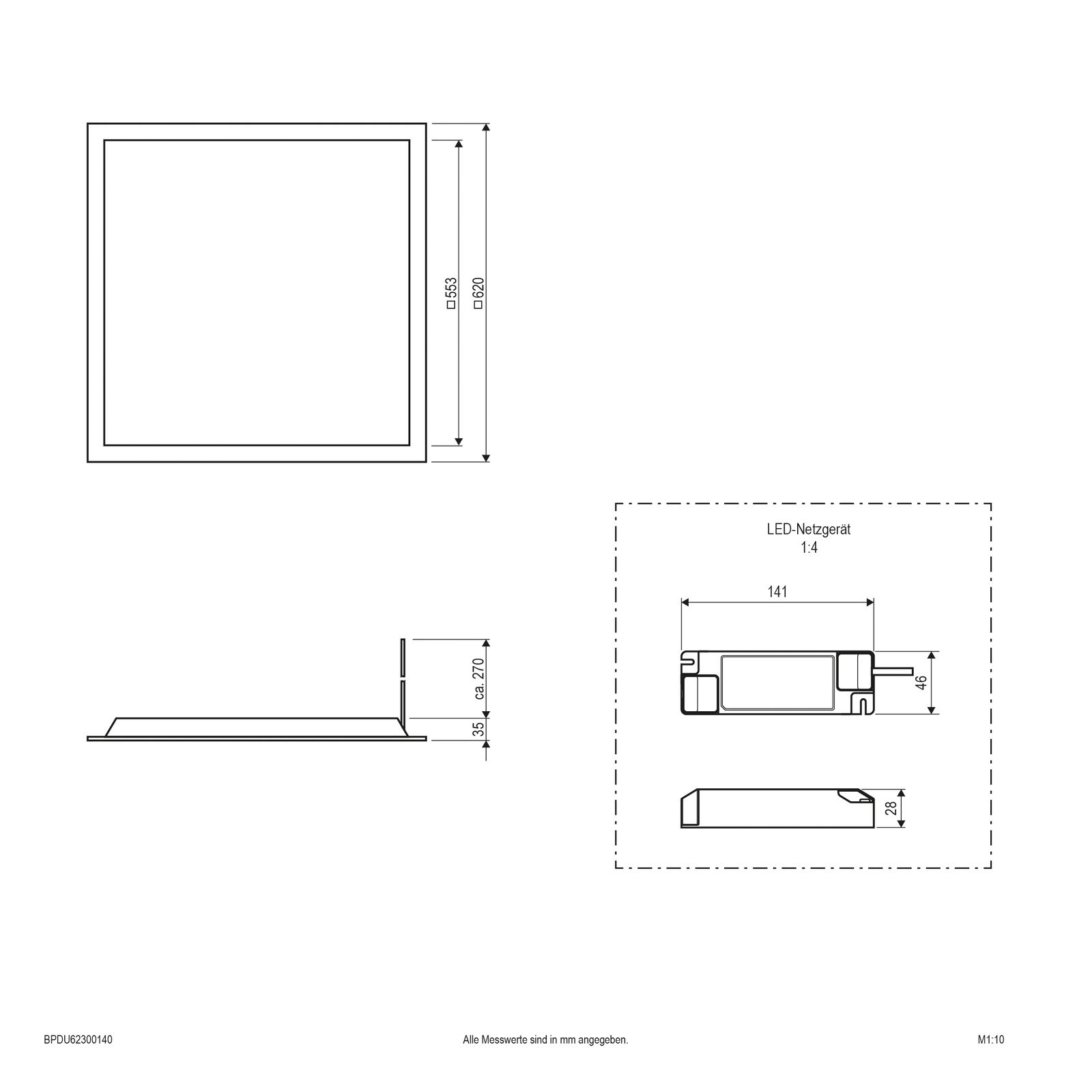 LED-Panel 622x622mm 30W 4000K 3900lm ws Konv Dimmung DALI IP20