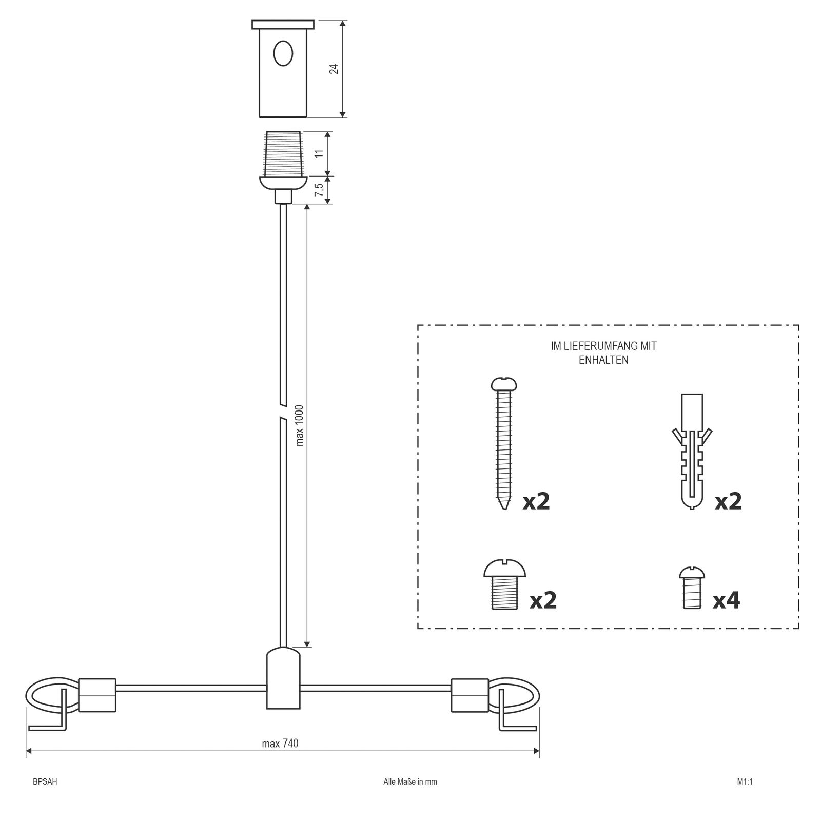 Seilabhängung si ST Ø14mm L1000mm B740mm