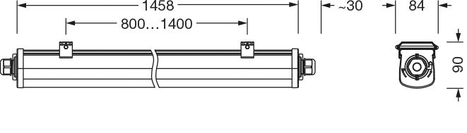 LED-Feuchtraumleuchte Monsun31 28W 4000K 3800lm gr Konv IP66 1458x68x76mm
