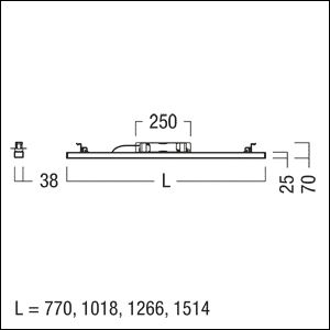 LED-Deckeneinbauleuchte 18W 3000K 1350lm ws DALI Dimmung DALI IP20 770x38x70mm