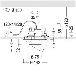 LED-Einbaustrahler 20W VIVO II 4000K Alu 2100lm Konv 1LED IP20 sw mt Ø/EB130mm