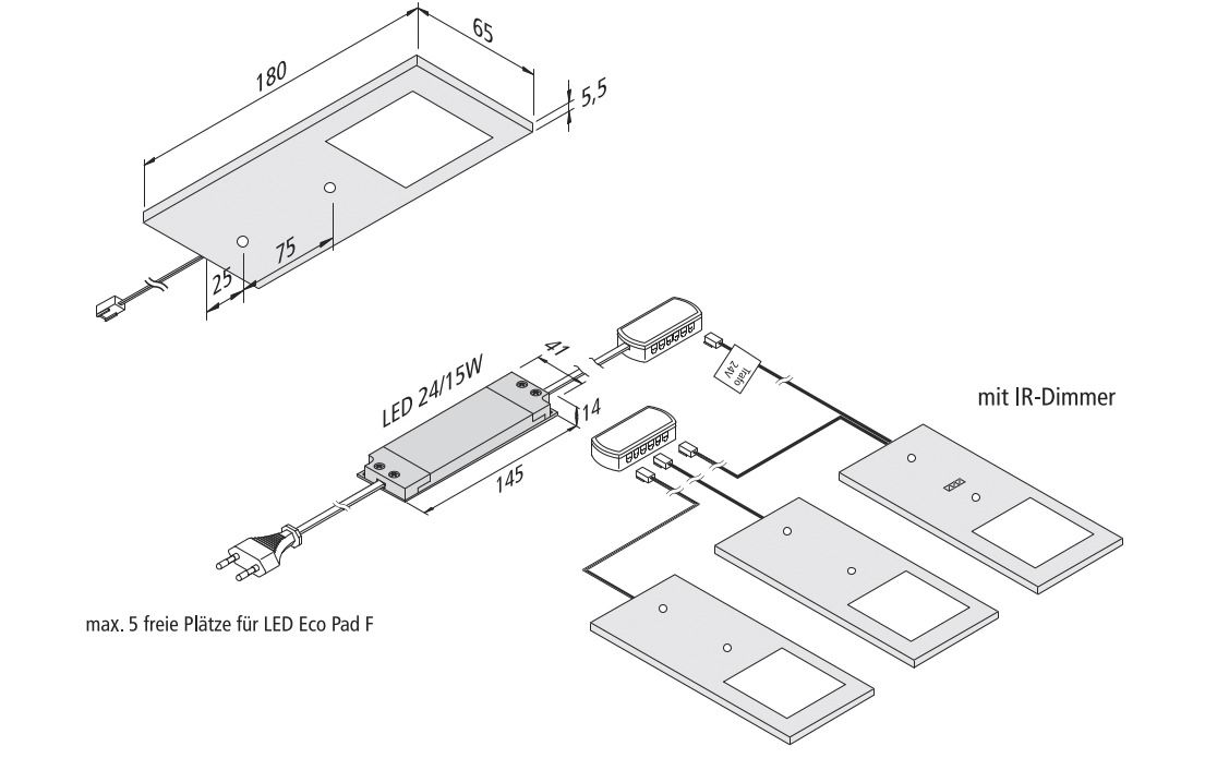 LED-Unterbauleuchtenset 3x3W 3000K alu Konv