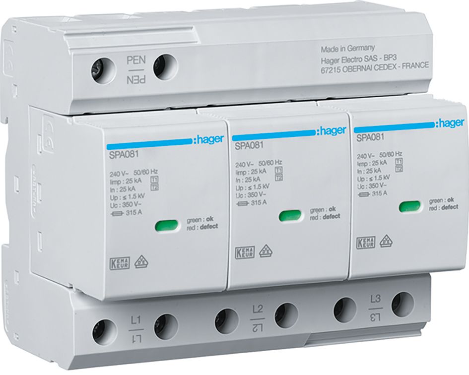 Kombi-Ableiter TS35 4p TN-S TT 350VAC 350VDC Hutschiene TH35 Netzform TN-S 8TE