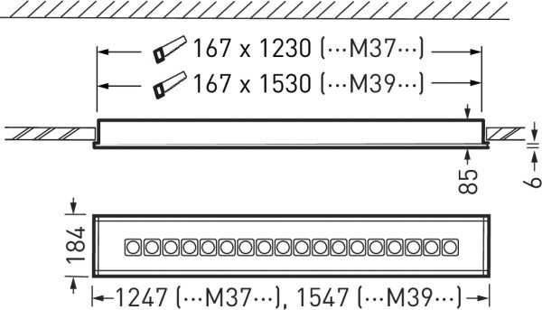 LED-Deckeneinbauleuchte 24W 4000K 3800lm ws Konv IP40 1547x184x90mm
