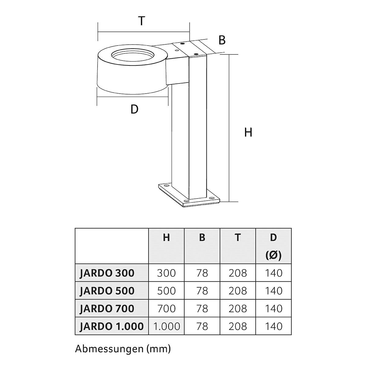 LED-Pollerleuchte 8W JARDO IP65 3000K sw 640lm 1LED Alu Kst_opal