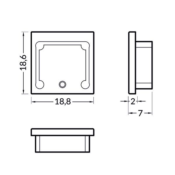 Endkappe alu Kst L18,6mm B18,8mm H7mm