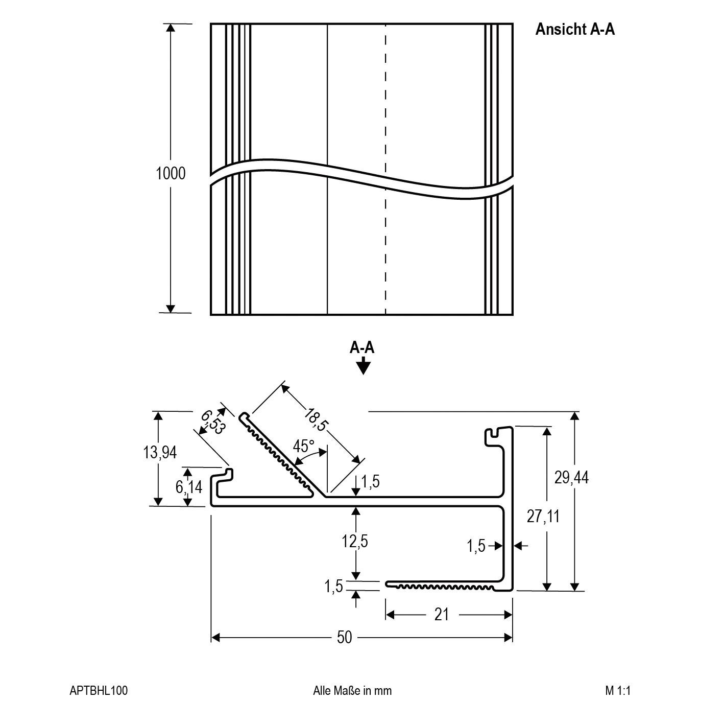 Anbauprofil alu Alu 1000x50x28mm