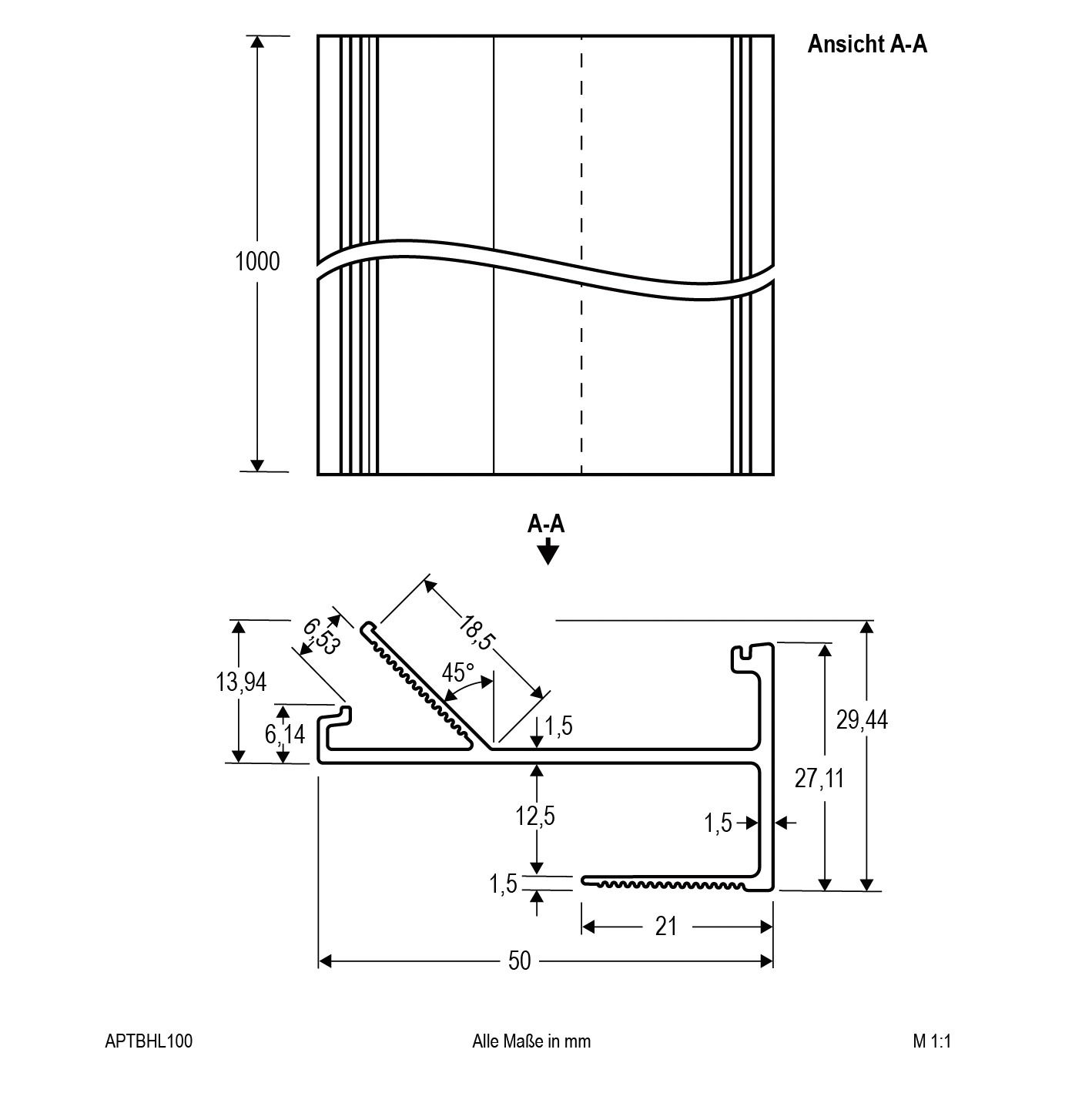 Anbauprofil alu Alu 2000x50x28mm