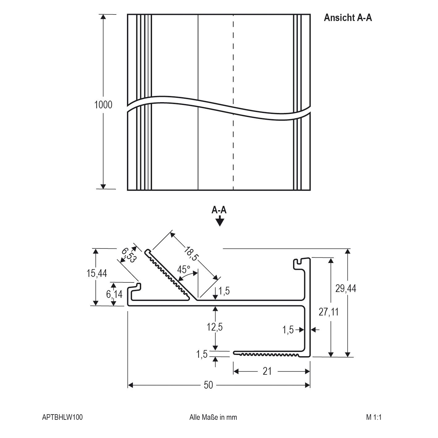 Anbauprofil ws Alu 1000x50x28mm