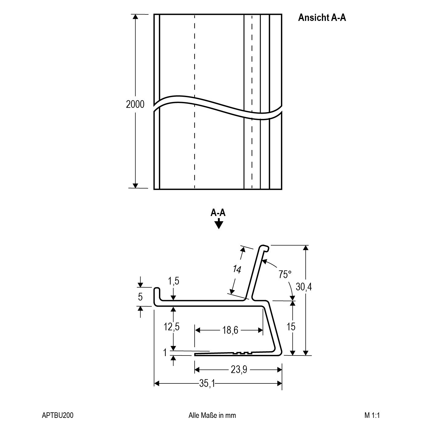 Anbauprofil alu Alu 2000x35x30mm