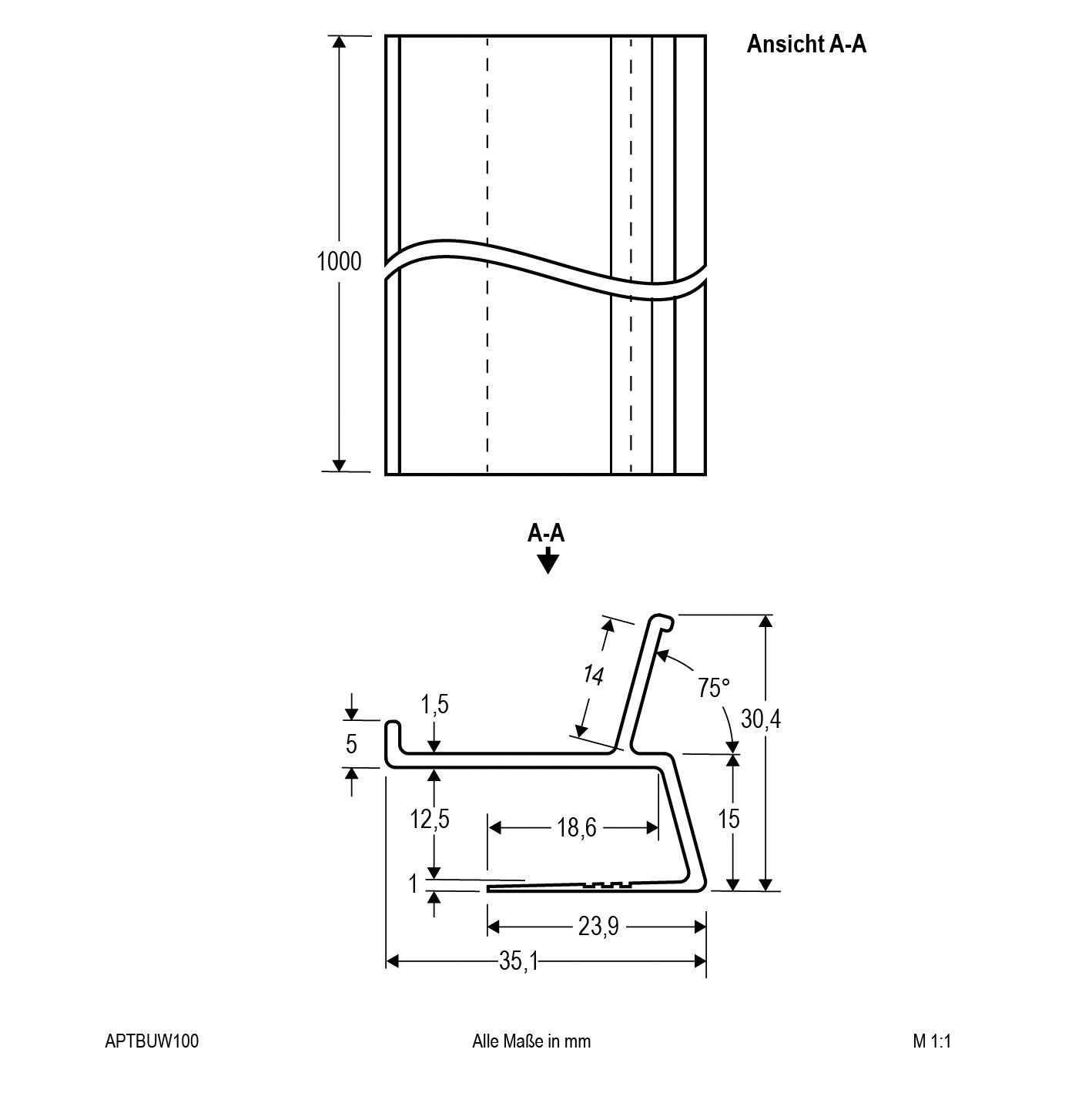 Anbauprofil ws Alu 1000x35x30mm