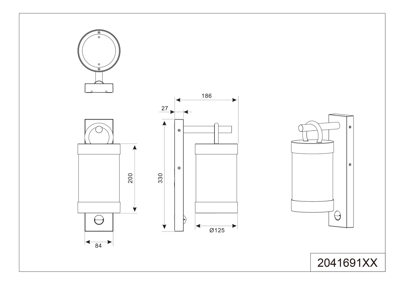 Wandanbauleuchte SAMBESI 60W HV anth E27 IP44 BWM 186x125x330mm