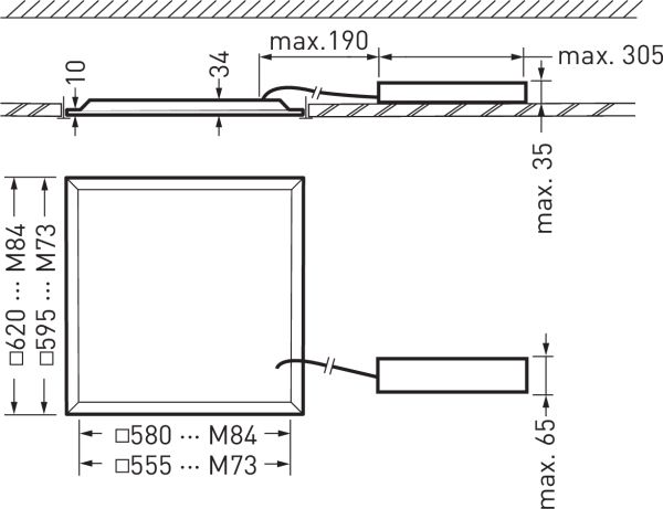 LED-Panel 620x620mm twenty3 33W 4000K ws 3600lm Konv IP40