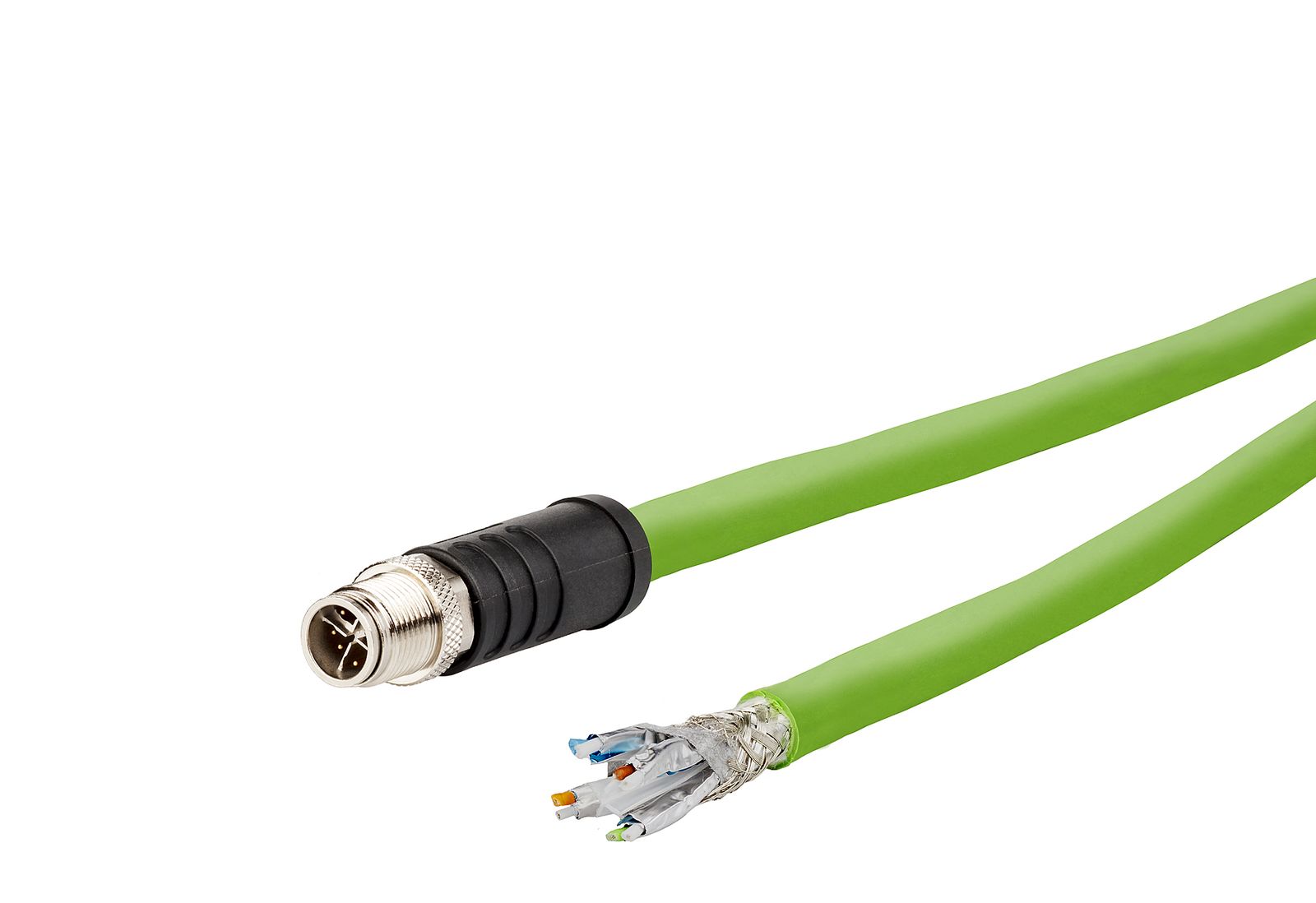Patchkabel Cat6A SF/UTP IP65 20m gn M12 fr.Ende Geeignet für Schleppketten 26qmm