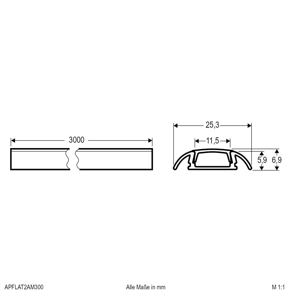 Aufbauprofil si sym direkt Alu 3000x25,3x6,9mm