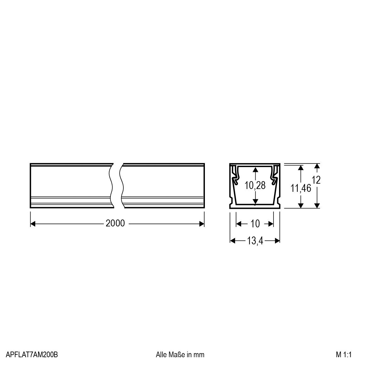 Aufbauprofil sw sym direkt Alu 2000x13,4x11,5mm