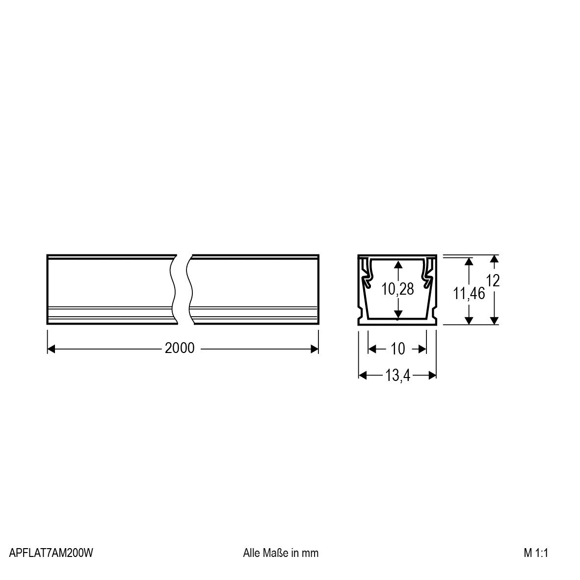 Aufbauprofil ws sym direkt Alu 2000x13,4x11,5mm