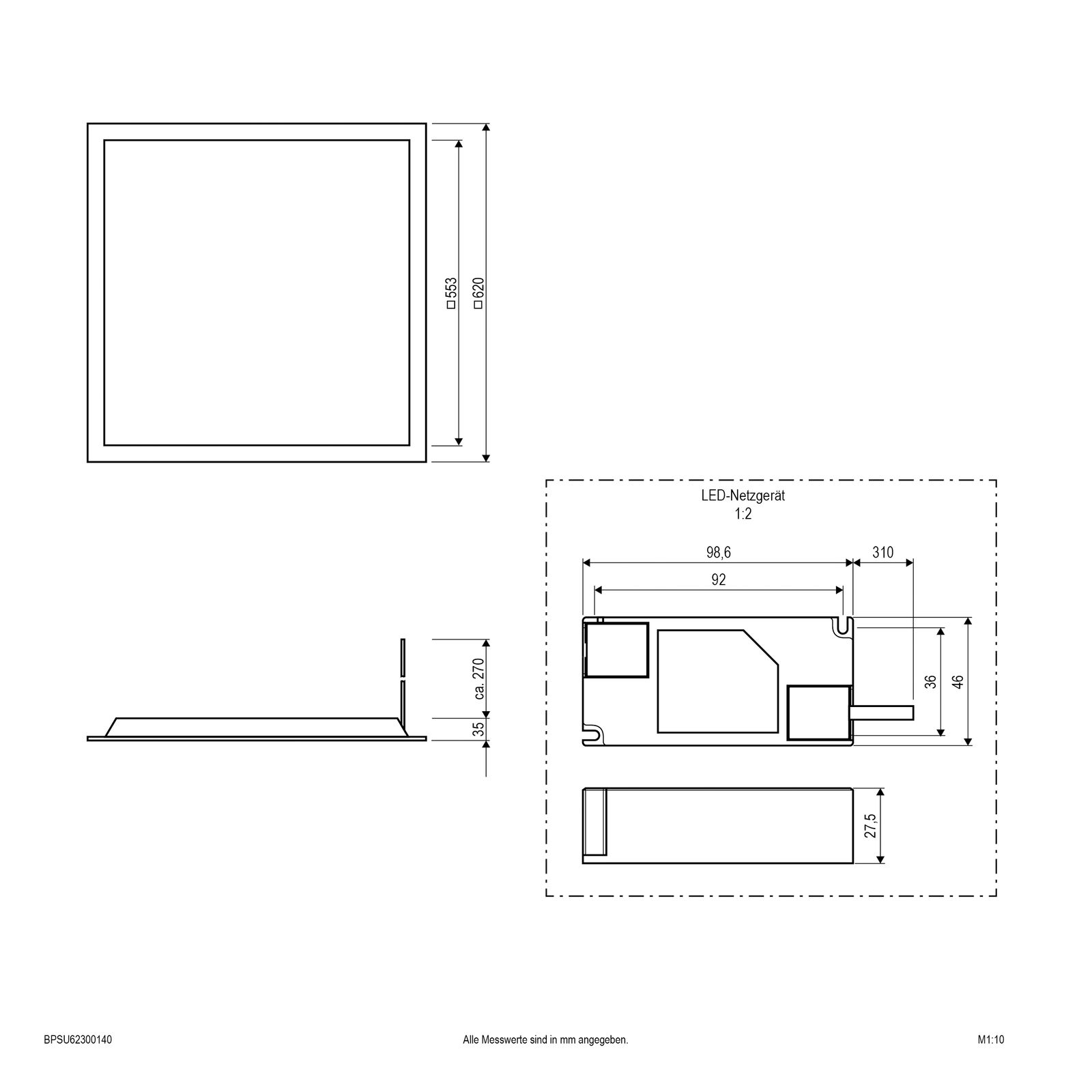 LED-Panel 622x622mm 30W 4000K 3900lm ws Konv IP20