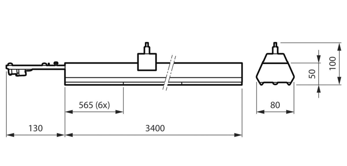 LED-Geräteträger 51W CoreLine 4000K 1LED 8000lm elektr.Trafo IP20 ws 80x3400x50mm