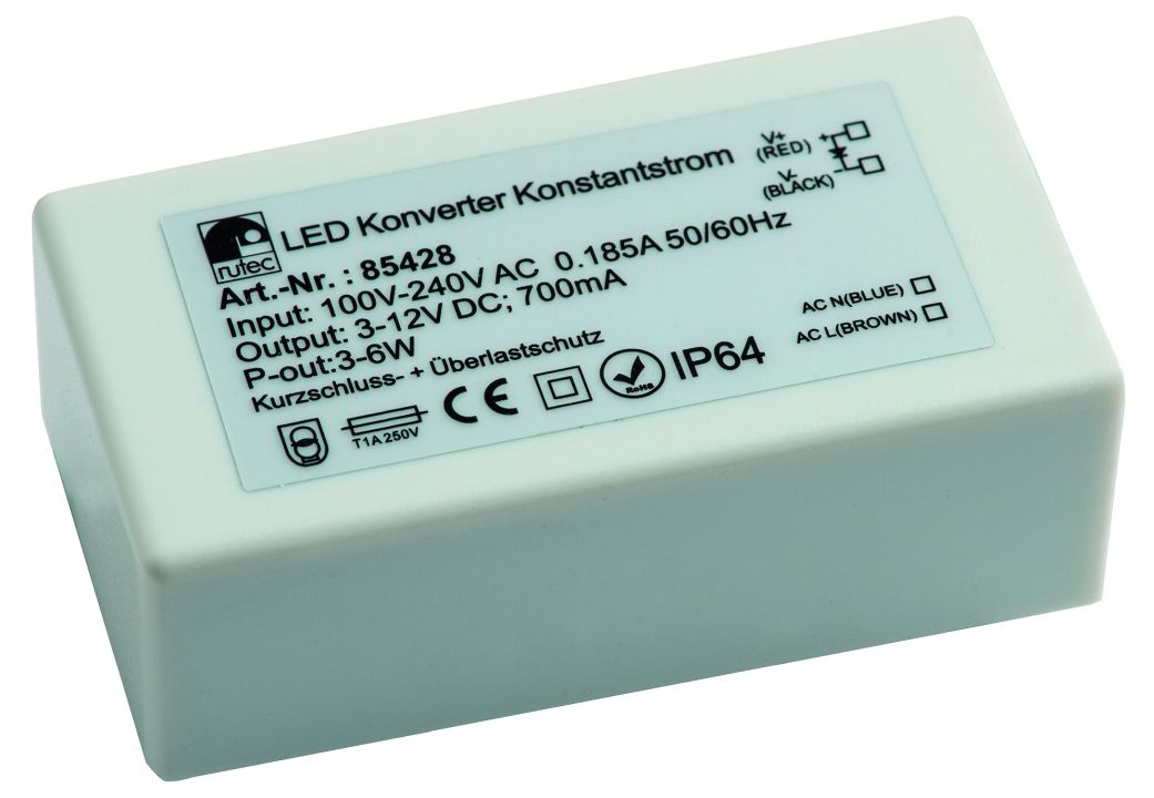 LED-Trafo 3-6W 700mA 12V IP65 Kstgeh dyn 74x35x23mm