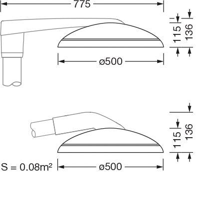 LED-Straßenleuchte 53W DL50 Aufs/Ans al 76mm 3000K 6040lm EVG Alu Gl_tr IP66 II