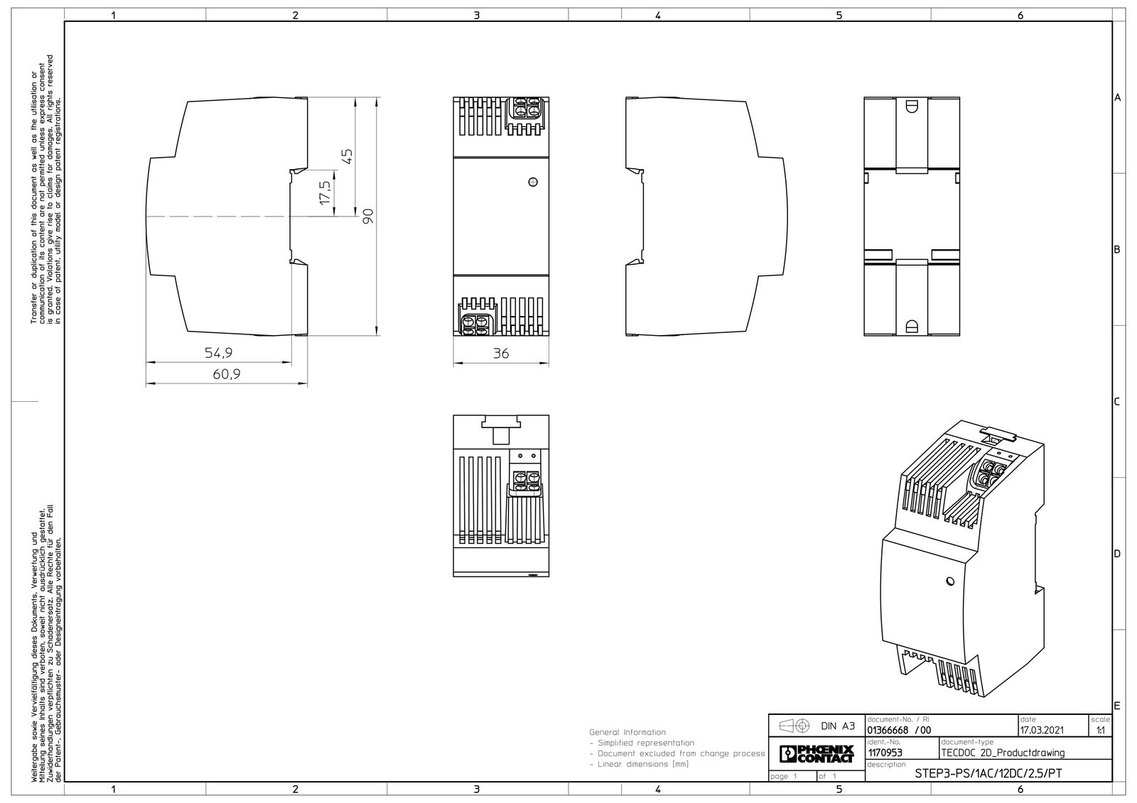 Gleichstromversorgung REG 12V 30W 2,5A 100-240VUC f.Reiheneinb 110-250VAC/DC