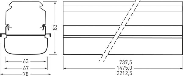 LED-Geräteträger 65W 3000K 10000lm 1LED Konv elektr.Trafo IP50 ws 67x1474x71mm