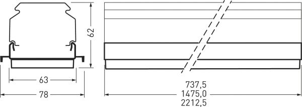 LED-Geräteträger 87W 3000K 14000lm 1LED Konv elektr.Trafo IP50 ws 62x2211x50mm