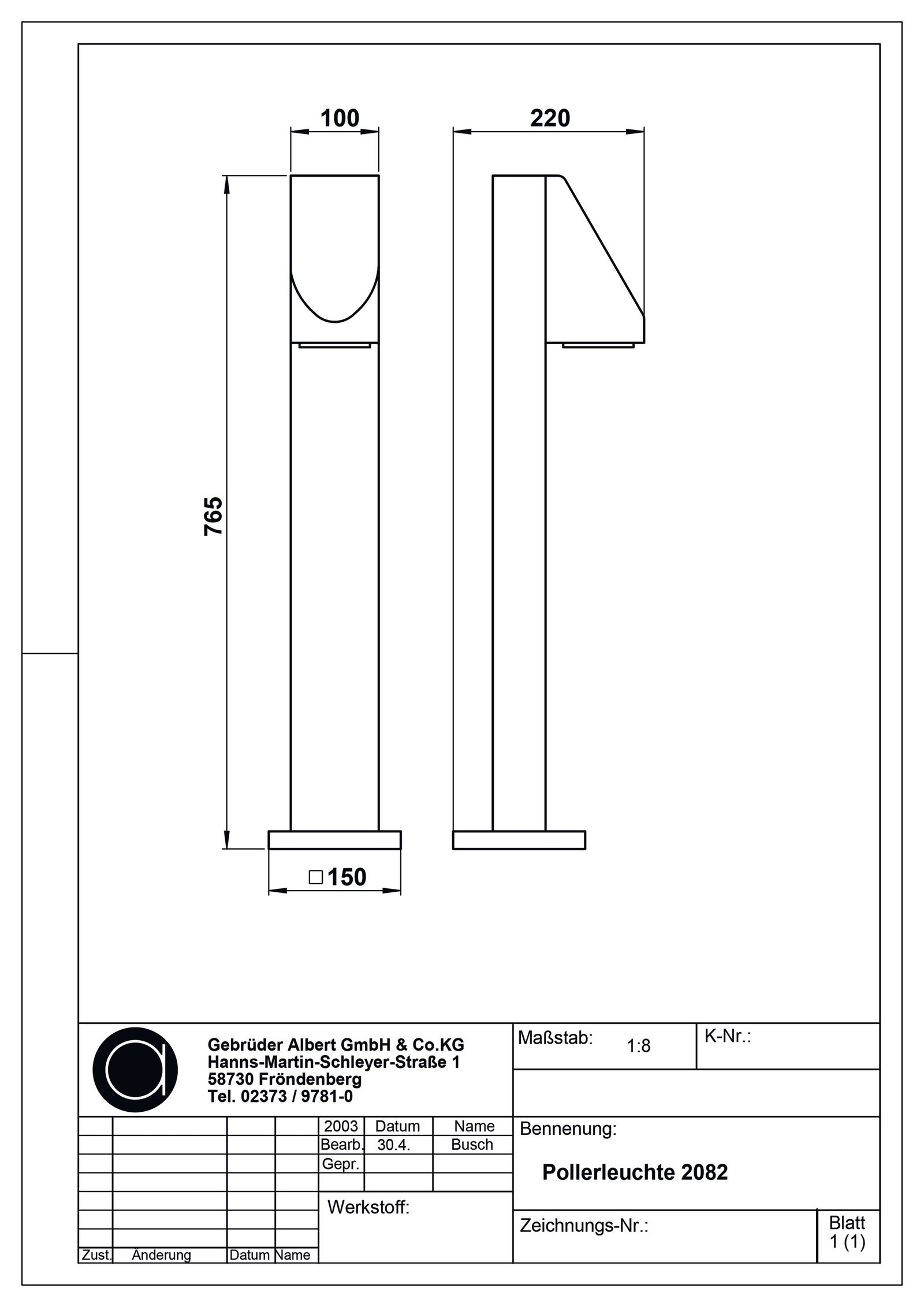Pollerleuchte 50W GU10 ws Alu Gl_tr HV IP43