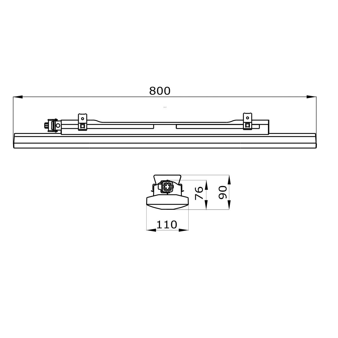LED-Feuchtraumleuchte 34W 4000K 3900lm gr Konv IP66 800x110x90mm