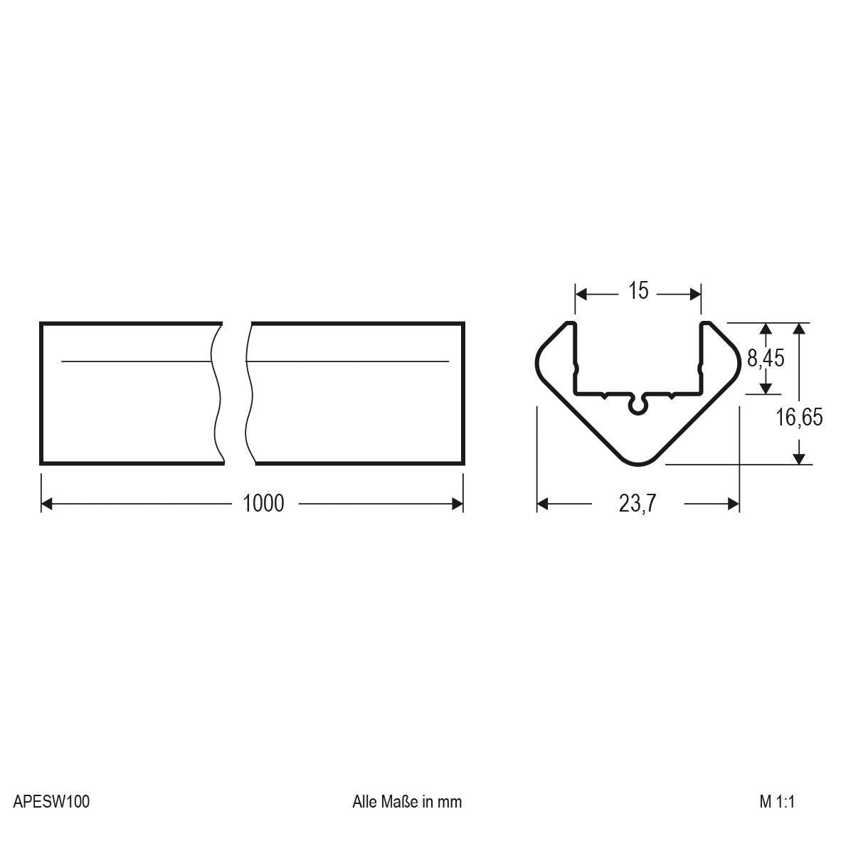 Eckprofil ws Alu 2000x23,7x16,65mm