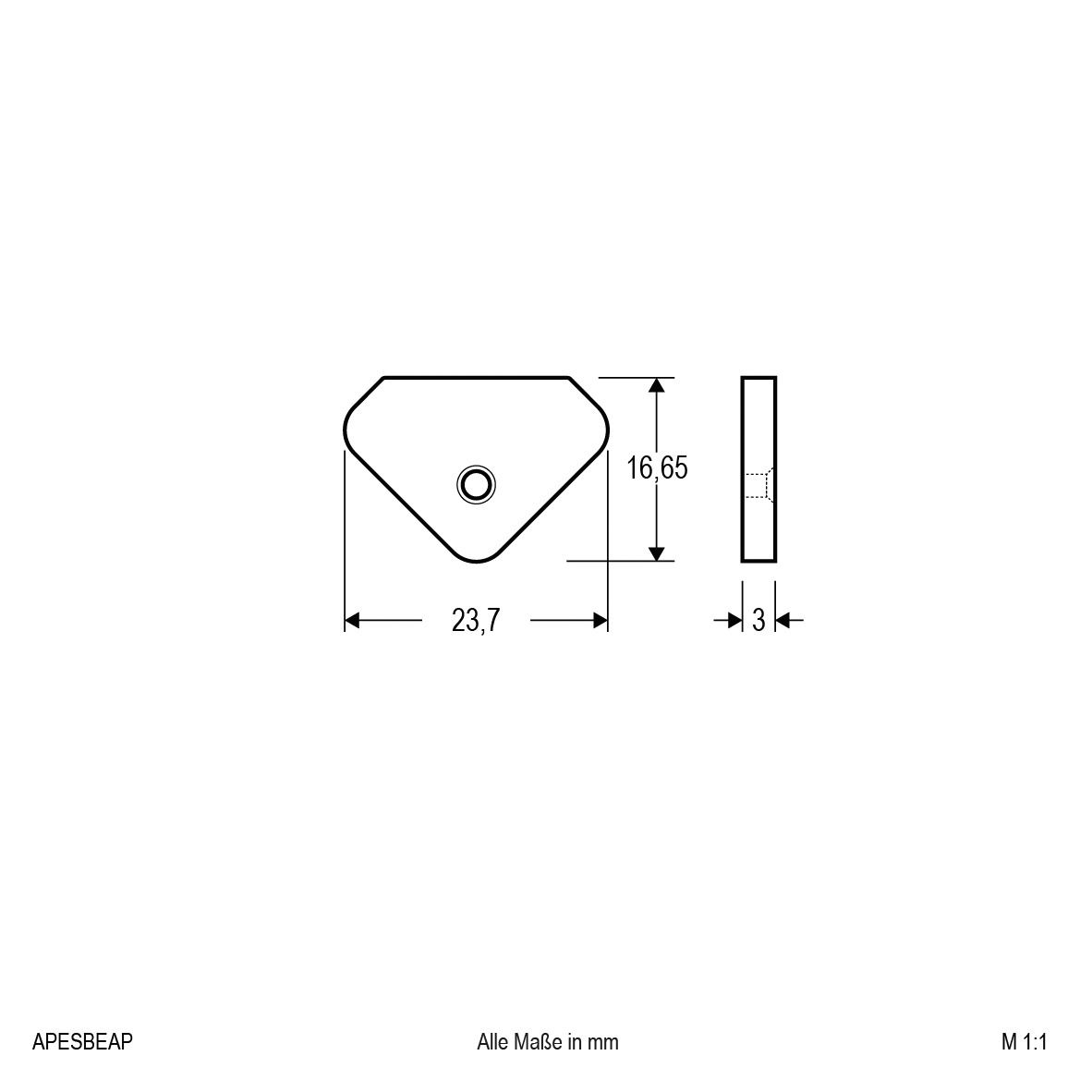 Endkappe sw Alu L3mm B23,7mm H16,65mm