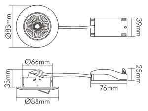 LED-Einbaustrahler 6W 3000K 570lm Konv ws mt 1LED Alu IP40 RF:hochglänzend