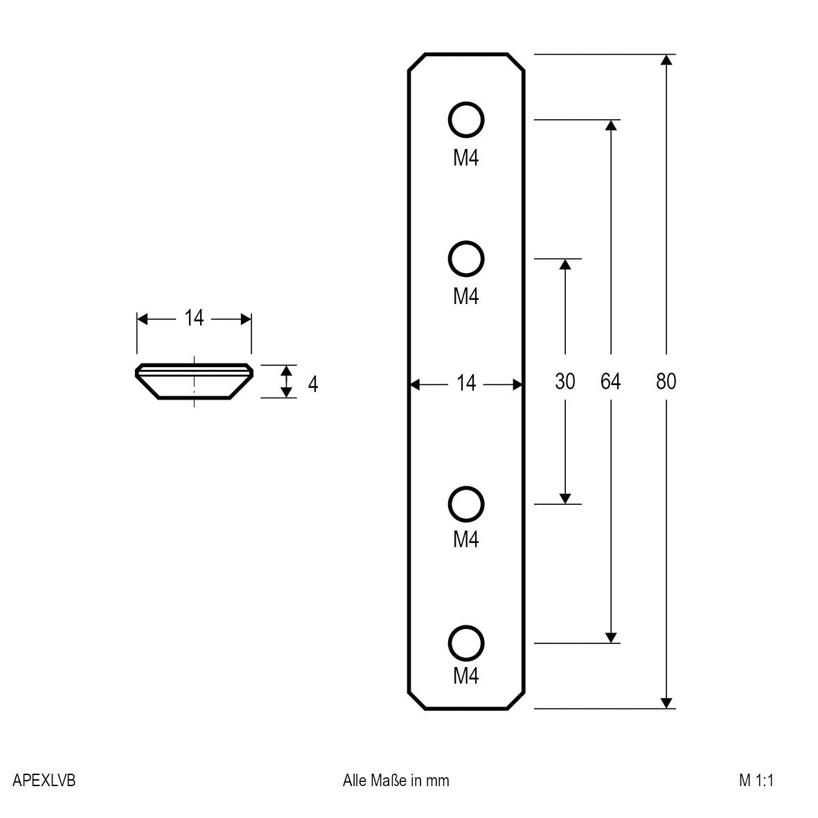 Kupplung/Verbinder ger al L80mm B14mm H4mm