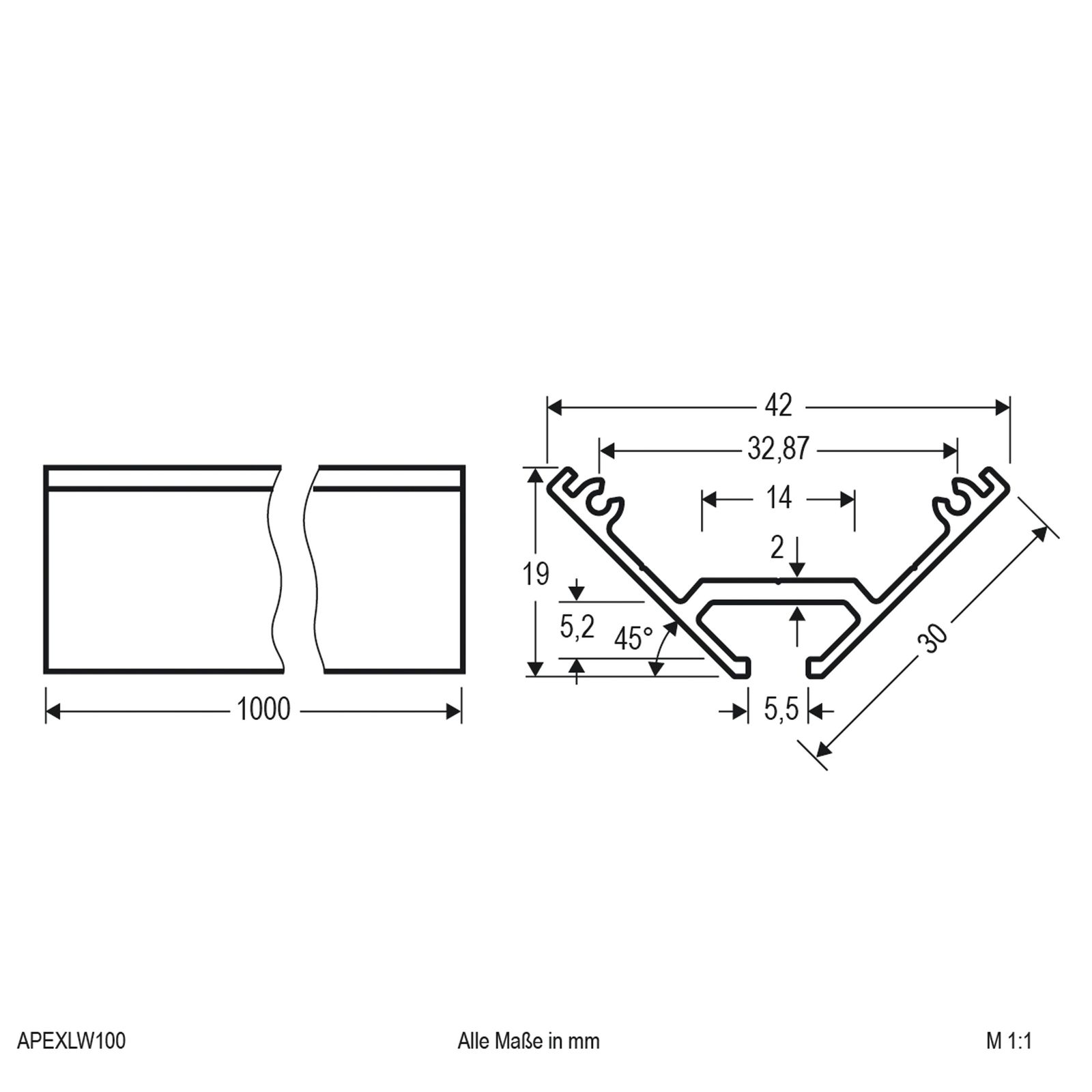 Eckprofil ws Alu 1000x42x19mm